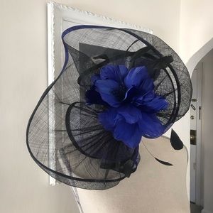 Royal Blue and Black Fascinator with Feathers